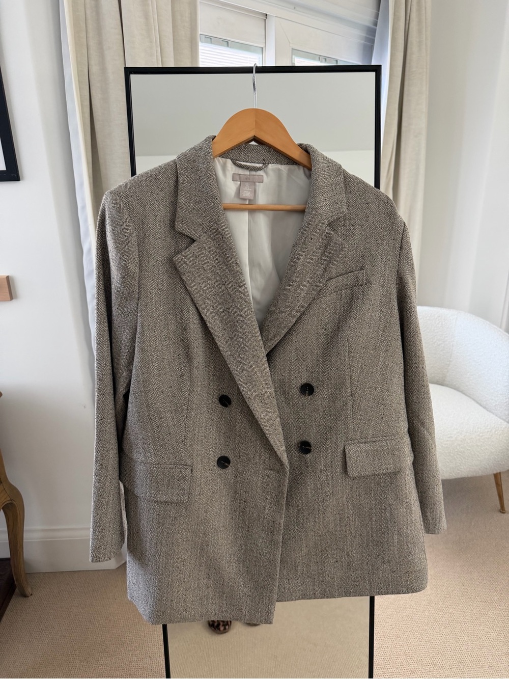 H&M Double-Breasted Tweed Blazer Jacket - Gray